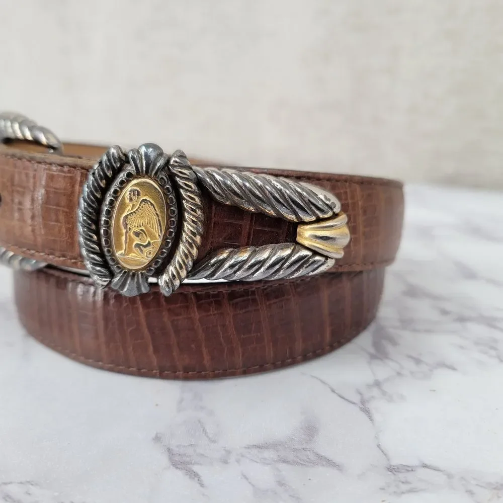 Brighton Museum Pegasus Sphinx Leather Belt With Coin Conchos Vintage